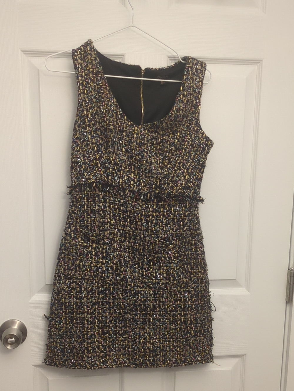 City Studio Black Multicolor Tweed Mini Dress